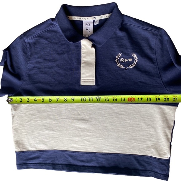 Puma Selena Gomez Blue White Stripe Long Sleeve Crop Rugby Shirt Women's XL - Picture 13 of 14